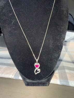 Stirling Silver Heart Pendant Necklace with Garnet Gemstone